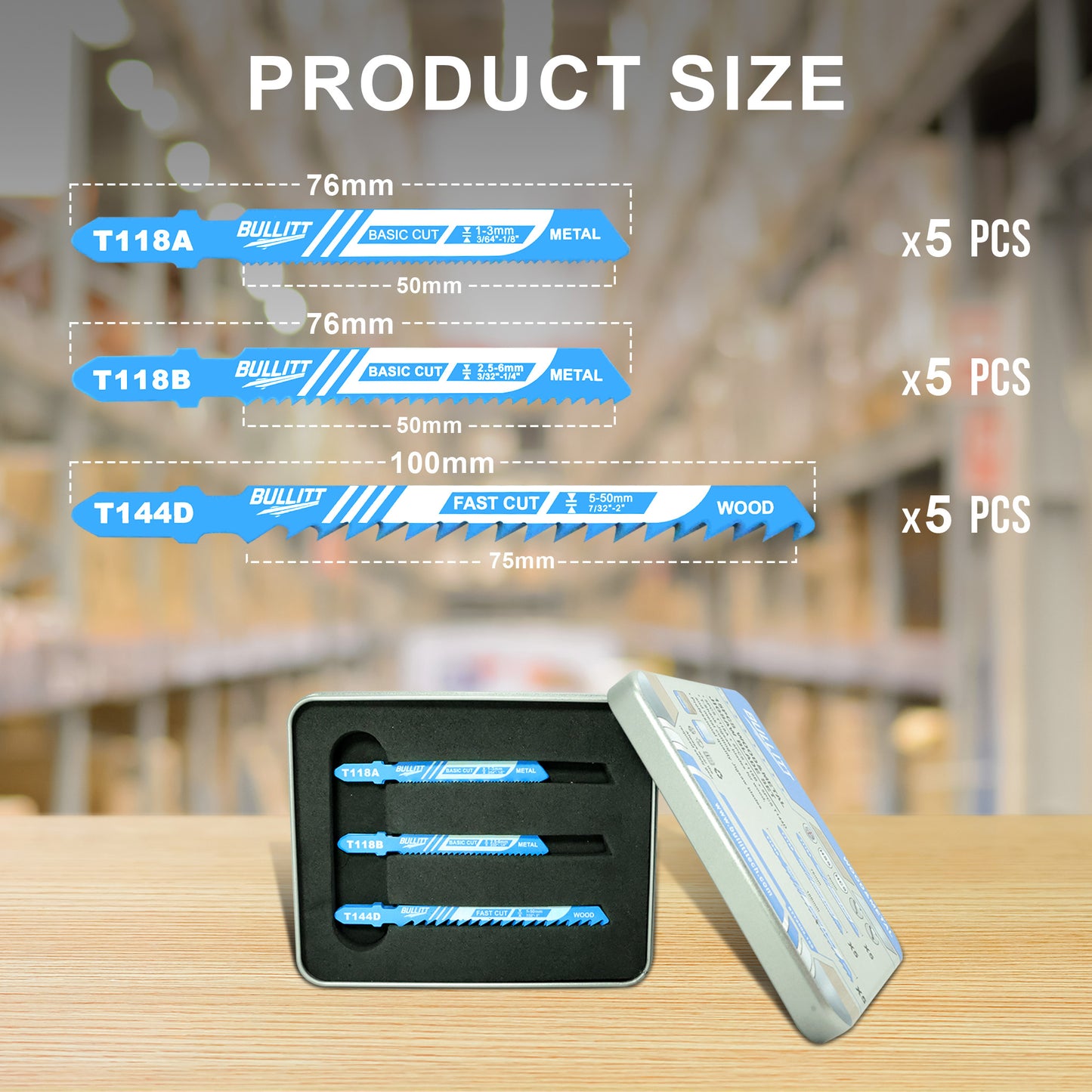 15-Piece Mixed Jigsaw Blade Set - Wood & Metal Cutting (5×T144D + 5×T118A + 5×T118B)