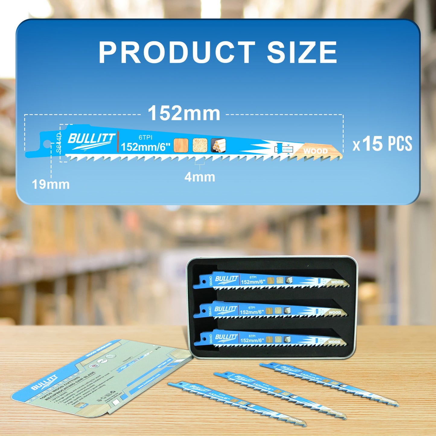 15-Piece S644D Reciprocating Saw Blade Set - 152mm HCS for Wood (6 TPI)