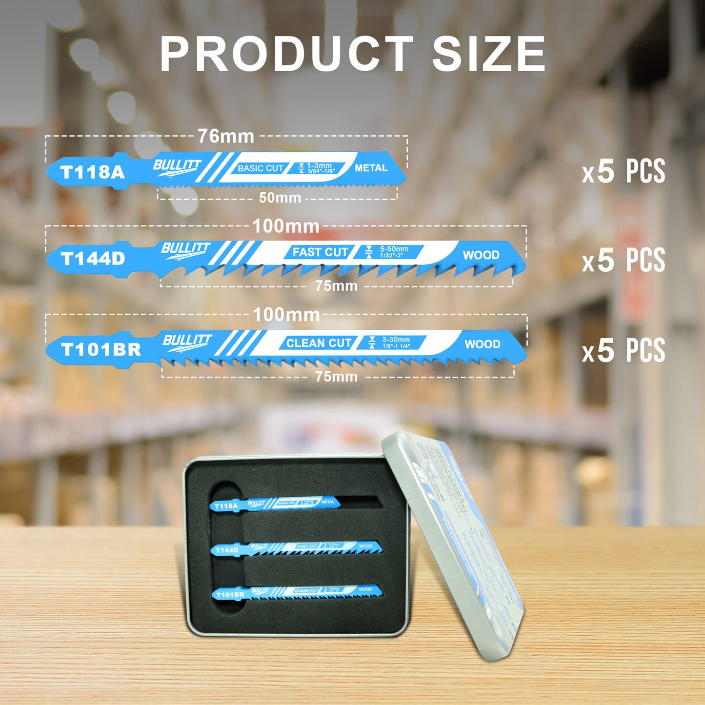 15-Piece Flexible Jigsaw Blade Set - Wood, Metal & Plastic (5×T144D + 5×T118A + 5×T101BR)