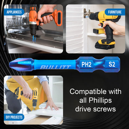 20-Piece 50mm PH2 Screwdriver Bit Set - S2 Steel Long Impact Bits