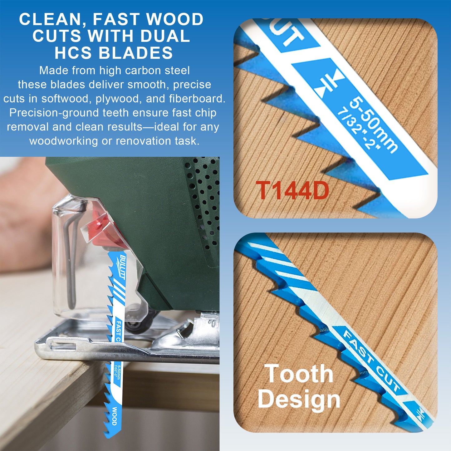 15-Piece Mixed Jigsaw Blade Set - Wood & Metal Cutting (5×T144D + 5×T118A + 5×T118B)