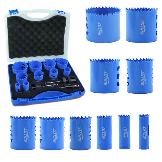 10-Piece Combination Hole Saw Set - M42 Bi-Metal 19-64mm with 2 Arbors & Pilot Drill