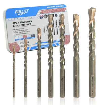 7-Piece Masonry Drill Bit Set - PGM Certified for Concrete, Brick & Stone (4-12mm)