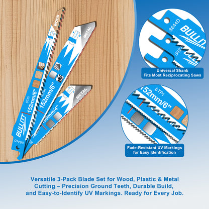 15-Piece Mixed Reciprocating Saw Blade Set - Wood & Metal (5×S644D + 5×S922EF + 5×S522BF)