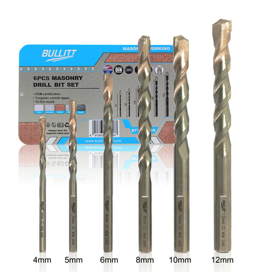 6-Piece Masonry Drill Bit Set - PGM Certified for Concrete, Brick & Stone (4-12mm)