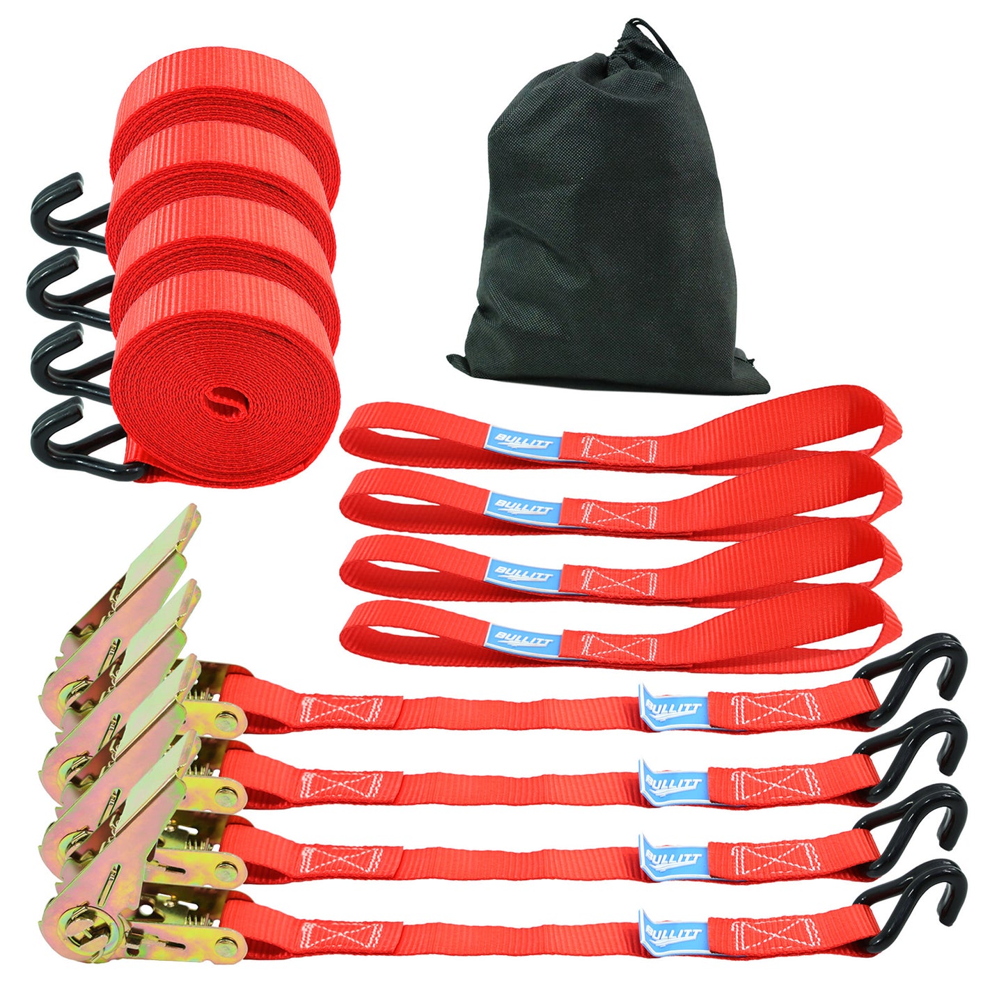 Ratchet Tie Down Straps 25mm x 4.57m with Soft Loops - 4-Pack (1000kg Break Strength)