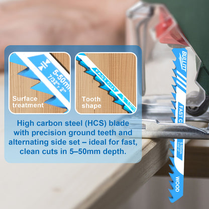 15-Piece T144D Jigsaw Blade Set - 100mm HCS for Fast Wood Cutting (6 TPI)