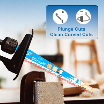 15-Piece S644D Reciprocating Saw Blade Set - 152mm HCS for Wood (6 TPI)