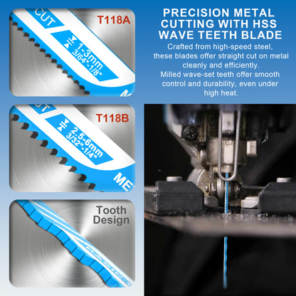 15-Piece Mixed Jigsaw Blade Set - Wood & Metal Cutting (5×T144D + 5×T118A + 5×T118B)