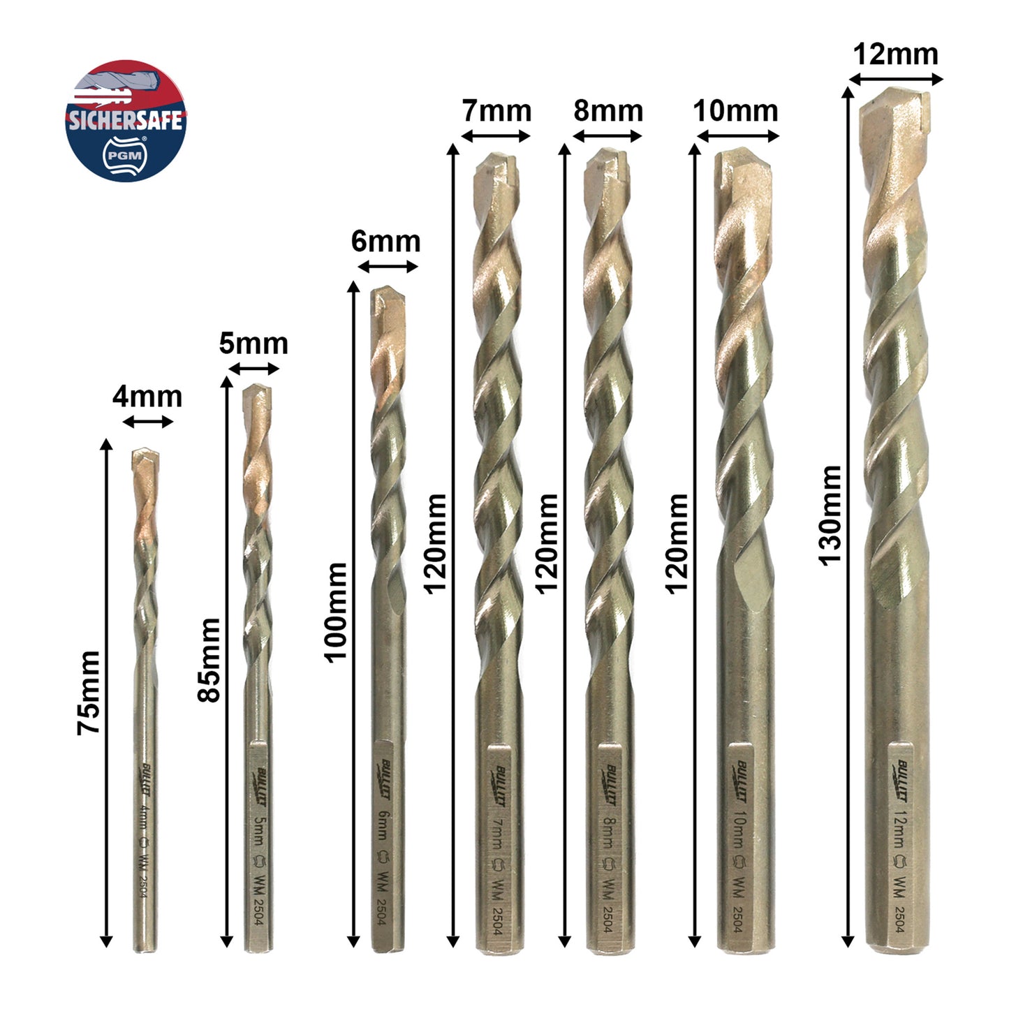7-Piece Masonry Drill Bit Set - PGM Certified for Concrete, Brick & Stone (4-12mm)