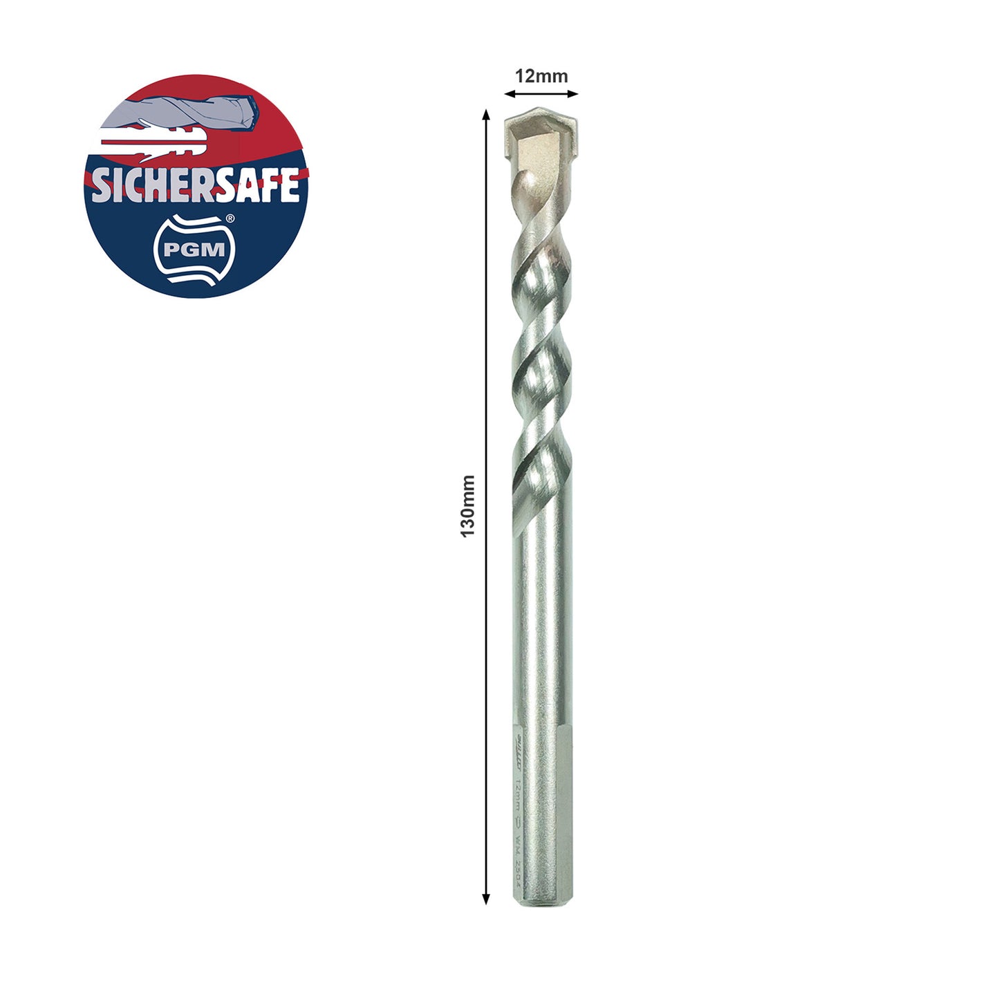 12mm Masonry Drill Bit - PGM Certified for Concrete, Brick & Stone