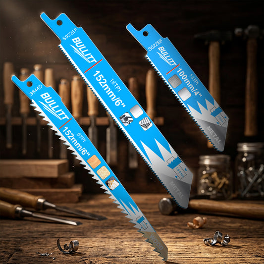 15-Piece Mixed Reciprocating Saw Blade Set - Wood & Metal (5×S644D + 5×S922EF + 5×S522BF)