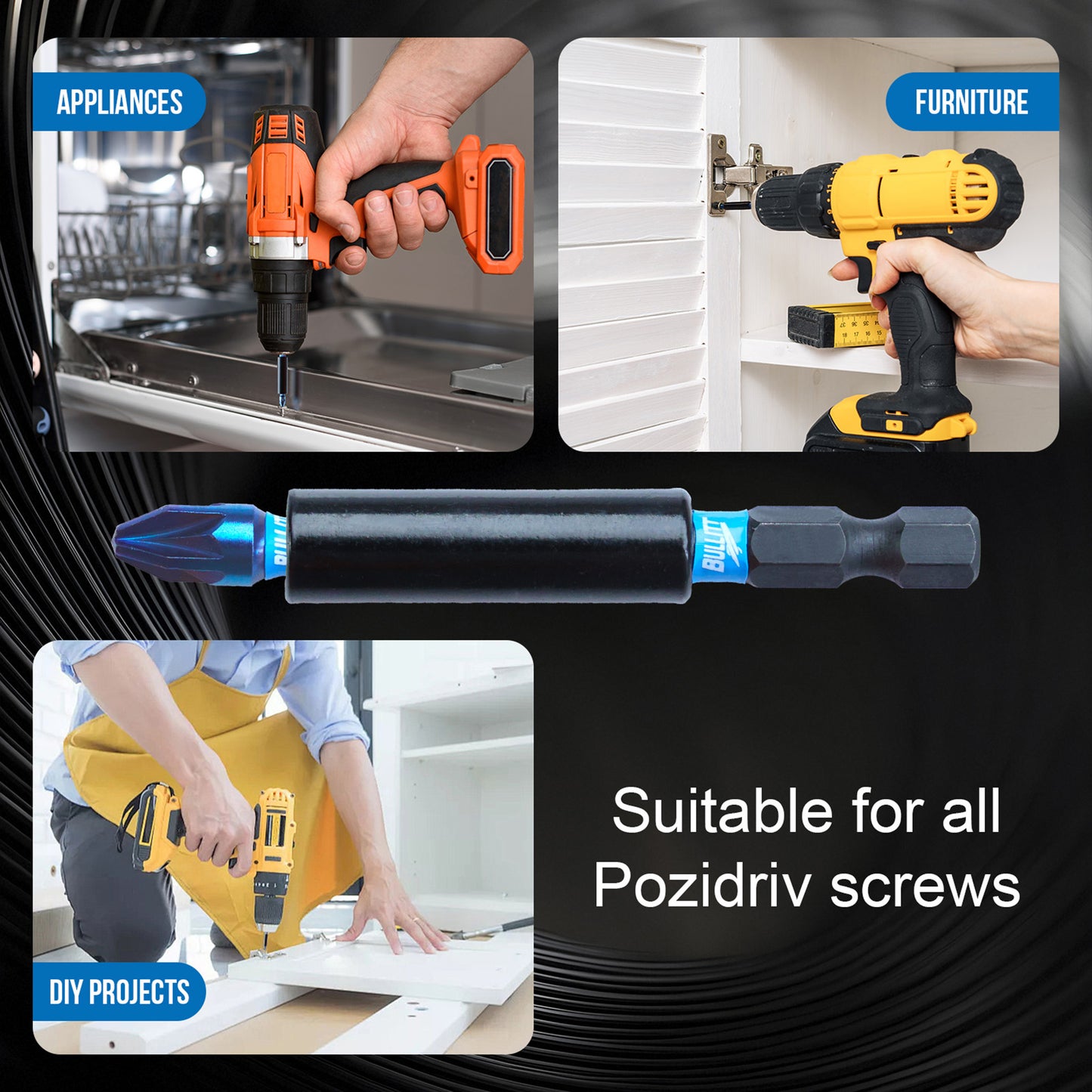 24-Piece PZ2 Screwdriver Bit Set - S2 Steel Impact Bits with Magnetic Holder