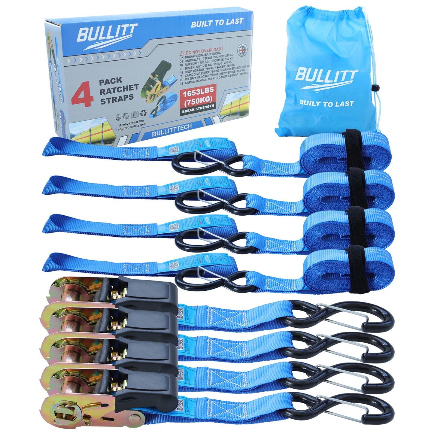 4PCS Ratchet Tie Down Straps 25mm x 4.57m with Soft Loops