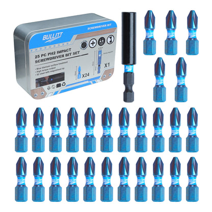 24-Piece PH2 Screwdriver Bit Set - S2 Steel Impact Bits with Magnetic Holder