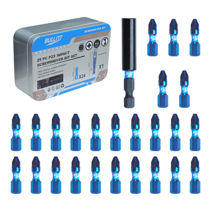 24-Piece PZ2 Screwdriver Bit Set - S2 Steel Impact Bits with Magnetic Holder