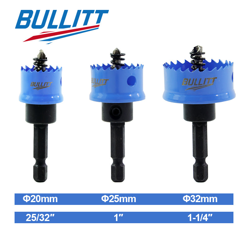 BULLITT 3PCS M42 HSS Bi-Metal Hole Saw Set, 20,25,32MM Hex Shank Impact Hole Cutter Set Perfect for Drilling Thin Metal,Stainless Steel,Mild Steel and Aluminium