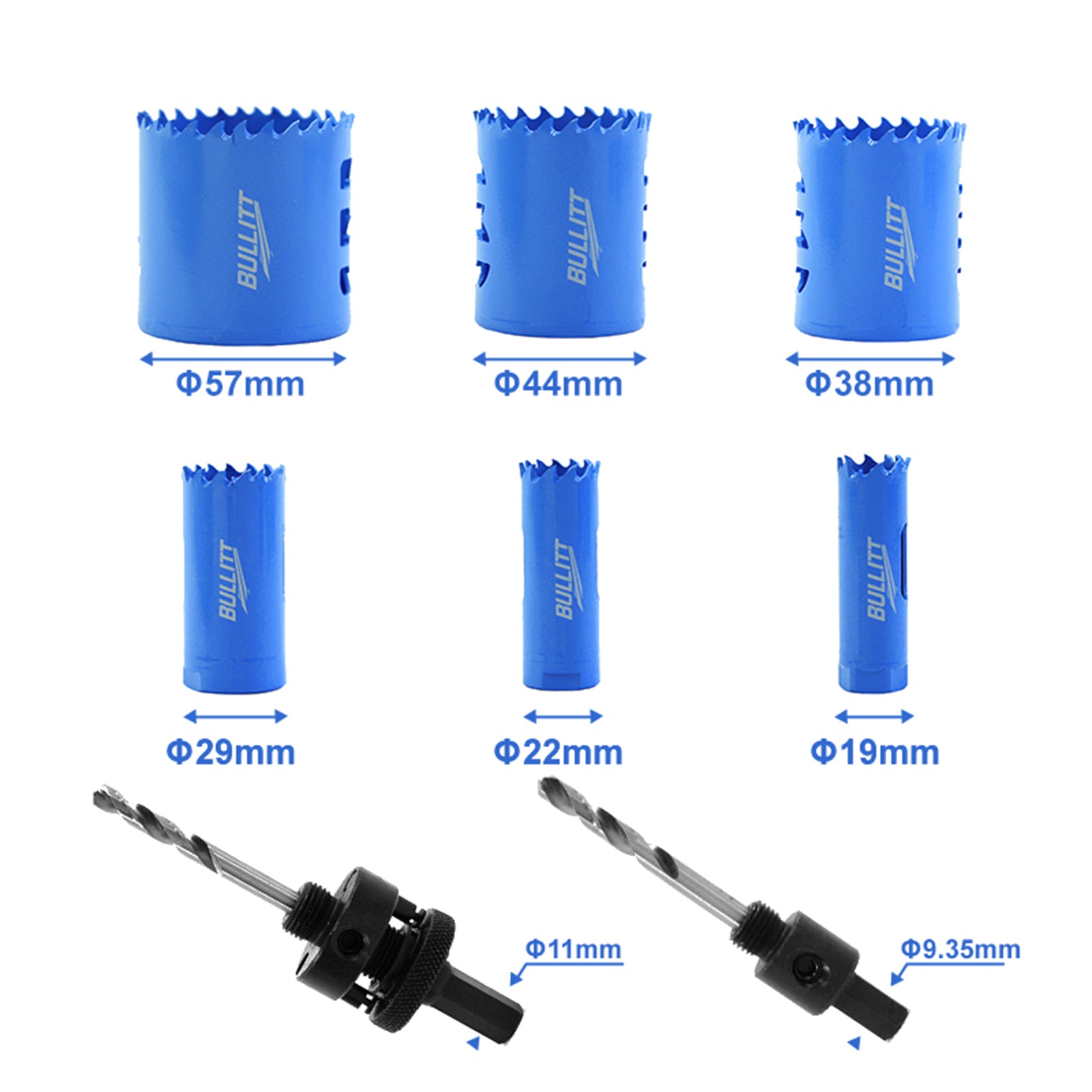 BULLITT 6PCS Bi-Mteal Plumbers Hole Saw Set,19-57mm 8% Cobalt M42 Hole Saw Kit with 2 Arbors and a Hexagonal Wrench for Wood,Metal,Plastic,Cutting Depth:48mm