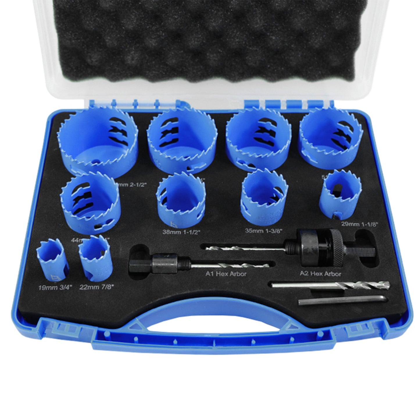 10-Piece Combination Hole Saw Set - M42 Bi-Metal 19-64mm with 2 Arbors & Pilot Drill