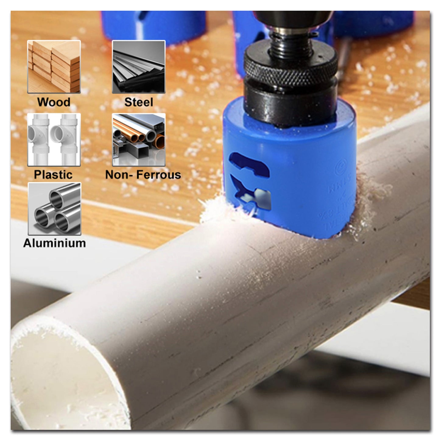 10-Piece Combination Hole Saw Set - M42 Bi-Metal 19-64mm with 2 Arbors & Pilot Drill