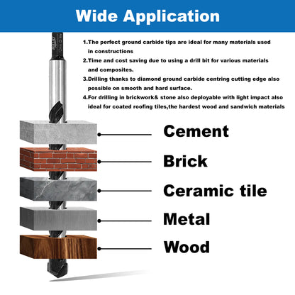6-Piece Multi-Purpose Drill Bit Set - Quick Change Hex Shank (4-12mm)