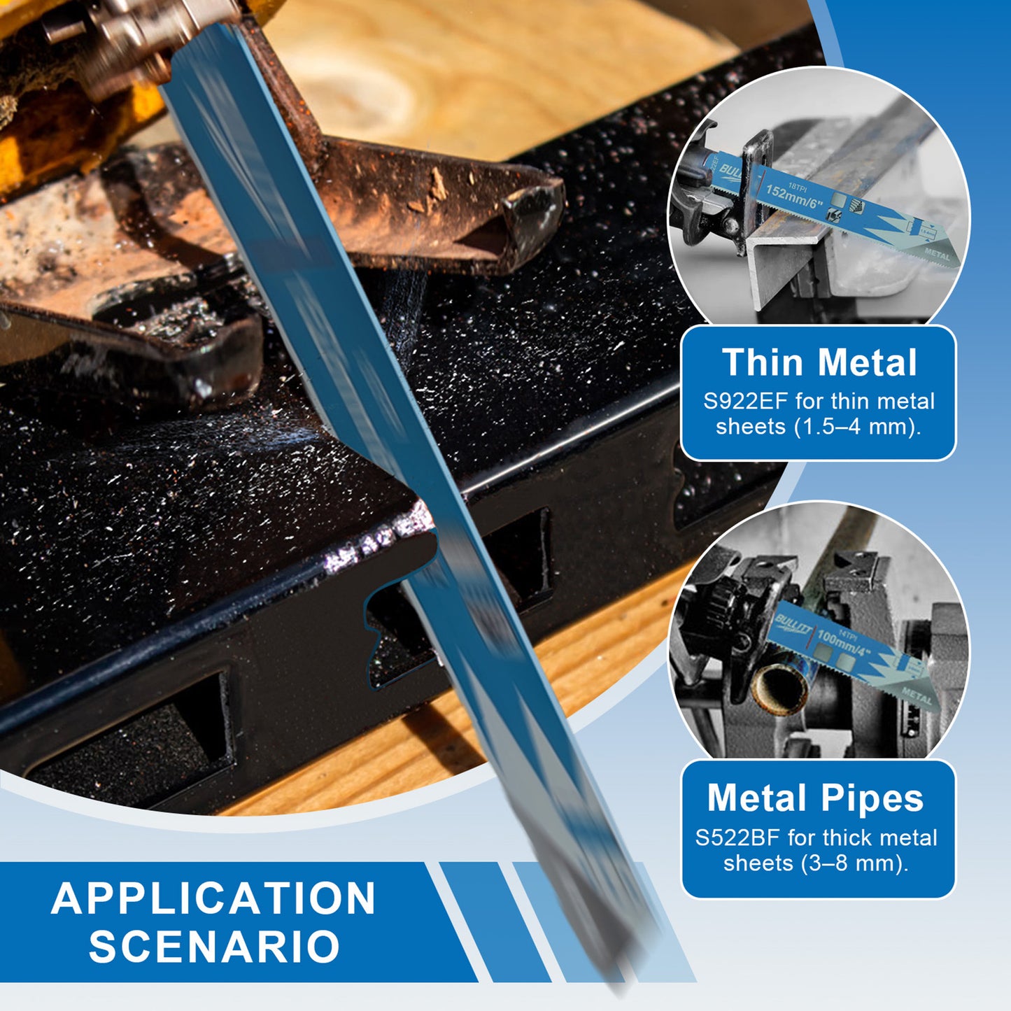 15-Piece Mixed Reciprocating Saw Blade Set - Wood & Metal (5×S644D + 5×S922EF + 5×S522BF)