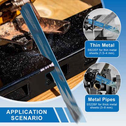15-Piece Mixed Reciprocating Saw Blade Set - Wood & Metal (5×S644D + 5×S922EF + 5×S522BF)