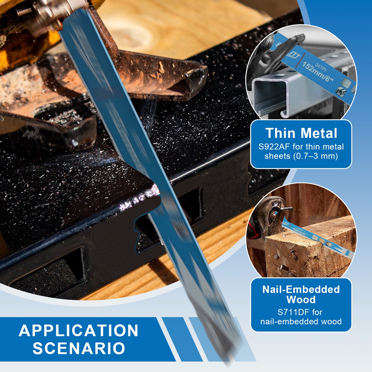 15-Piece Multi-Purpose Reciprocating Saw Blade Set - Wood, Metal & Plastic (5×S644D + 5×S922AF + 5×S711DF)
