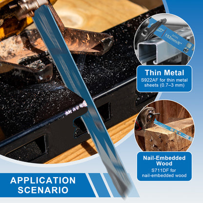 15-Piece Multi-Purpose Reciprocating Saw Blade Set - Wood, Metal & Plastic (5×S644D + 5×S922AF + 5×S711DF)