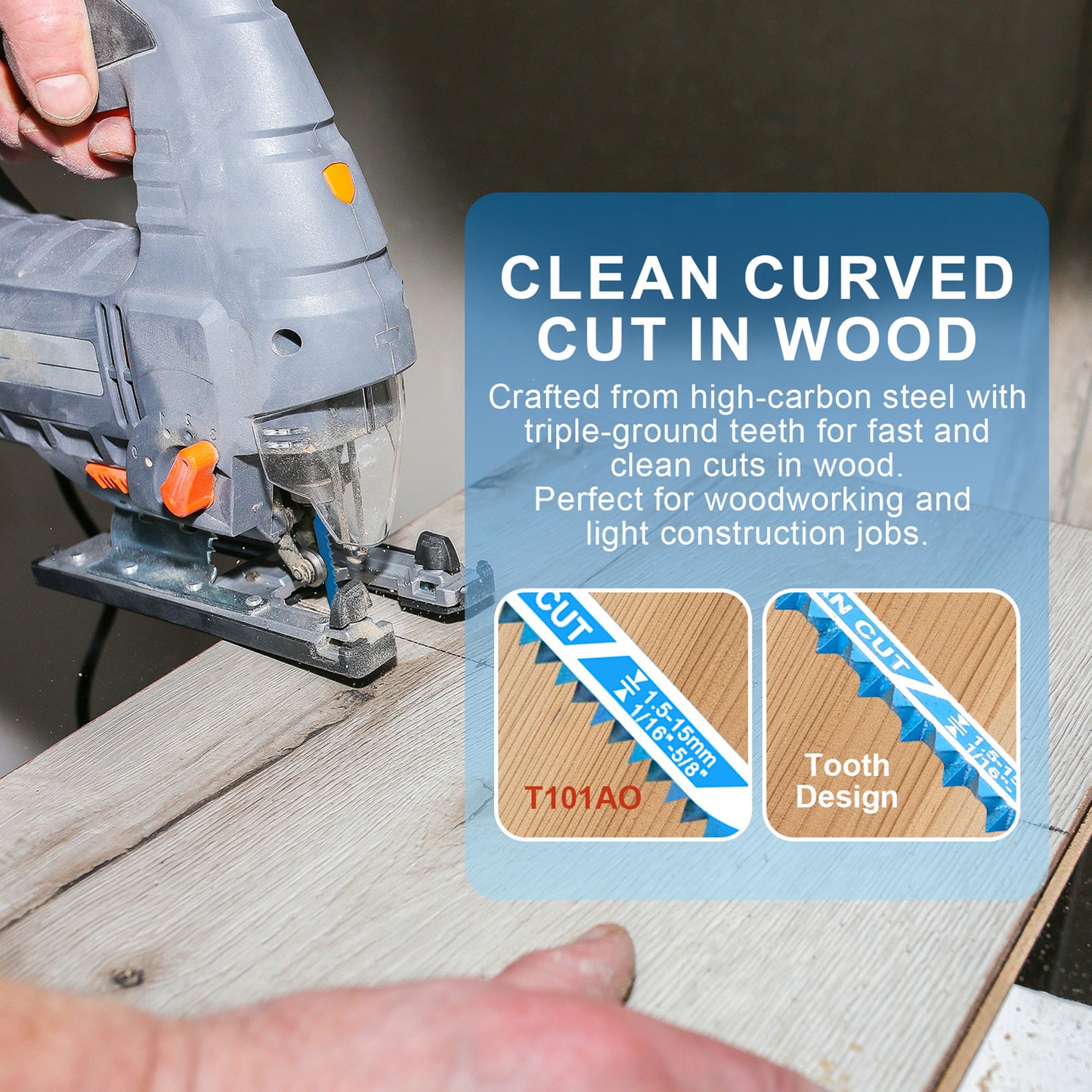 15-Piece Multi-Purpose Jigsaw Blade Set - Wood, Metal & Plastic (5×T118A + 5×T101A + 5×T101AO)