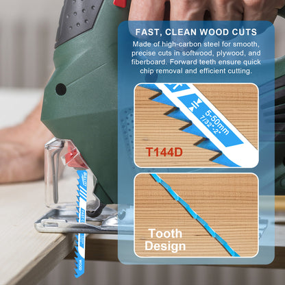 15-Piece Flexible Jigsaw Blade Set - Wood, Metal & Plastic (5×T144D + 5×T118A + 5×T101BR)