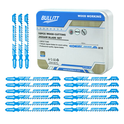 15-Piece T144D Jigsaw Blade Set - 100mm HCS for Fast Wood Cutting (6 TPI)