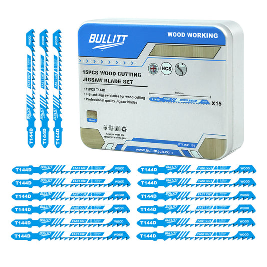 15-Piece T144D Jigsaw Blade Set - 100mm HCS for Fast Wood Cutting (6 TPI)