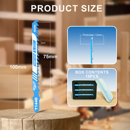 15-Piece T144D Jigsaw Blade Set - 100mm HCS for Fast Wood Cutting (6 TPI)