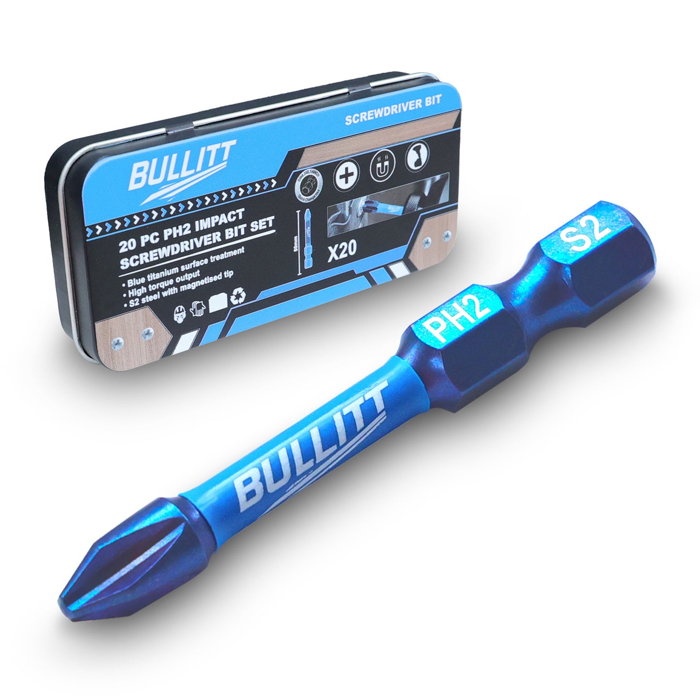 20-Piece 50mm PH2 Screwdriver Bit Set - S2 Steel Long Impact Bits