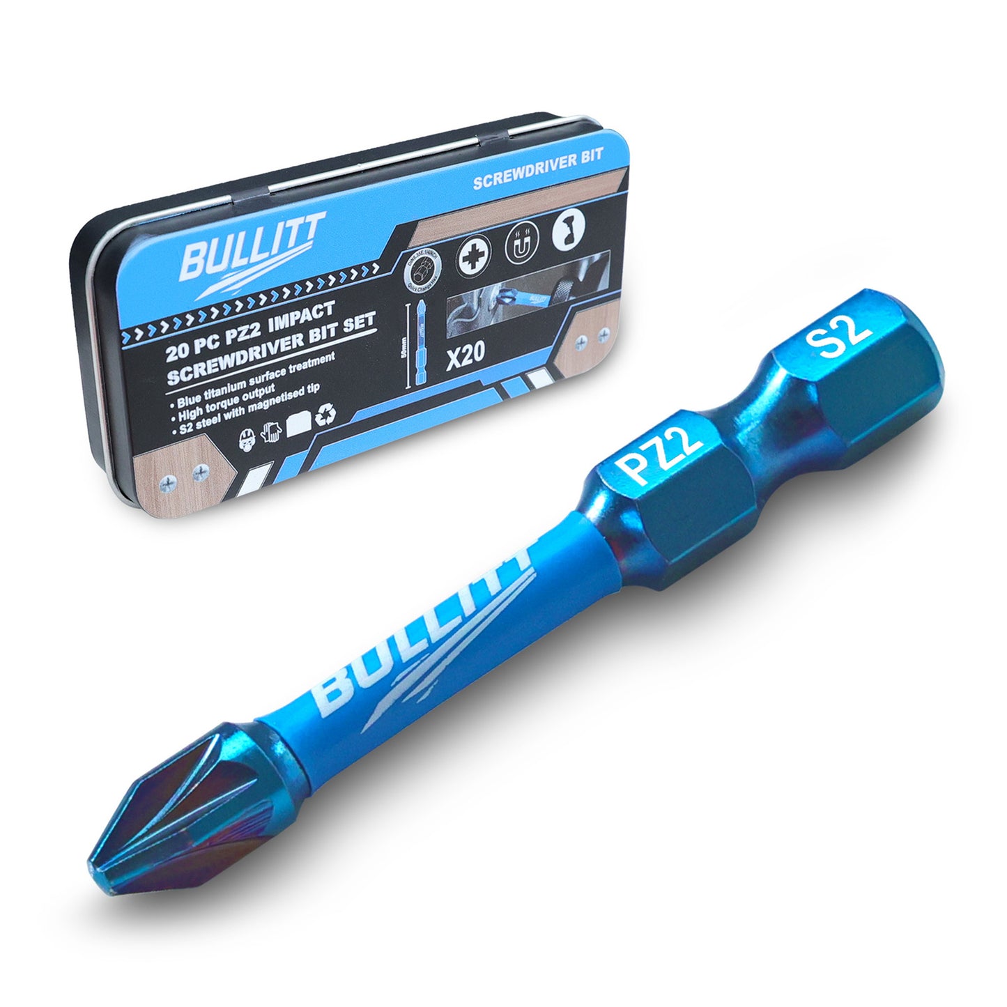 20-Piece 50mm PZ2 Screwdriver Bit Set - S2 Steel Long PoziDriv Impact Bits