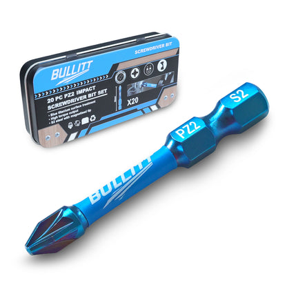 20-Piece 50mm PZ2 Screwdriver Bit Set - S2 Steel Long PoziDriv Impact Bits